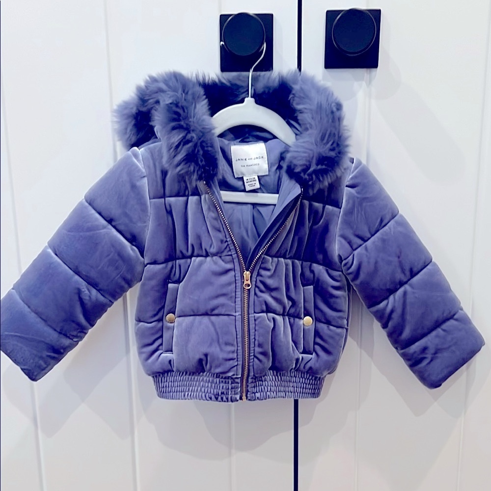 Janie and Jack Purple Faux Fur Hooded Puffer Jacket